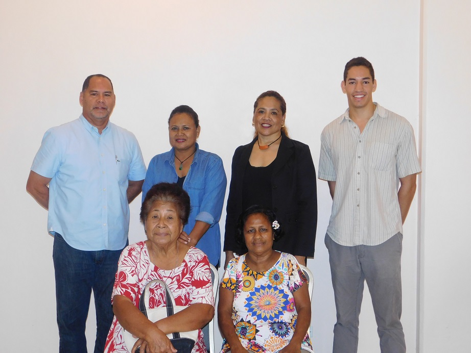 Left back row: Delegate Frank Kyota, Ngitchob Remeliik, Elaine Feilding, David Mason Front row: Mrs. Anna Ramarui, Martina Roberto